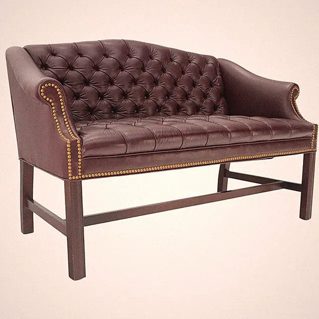 Tufted Burgundy Leather Federal Style Settee Love Seat Couch Sofa MINT!
