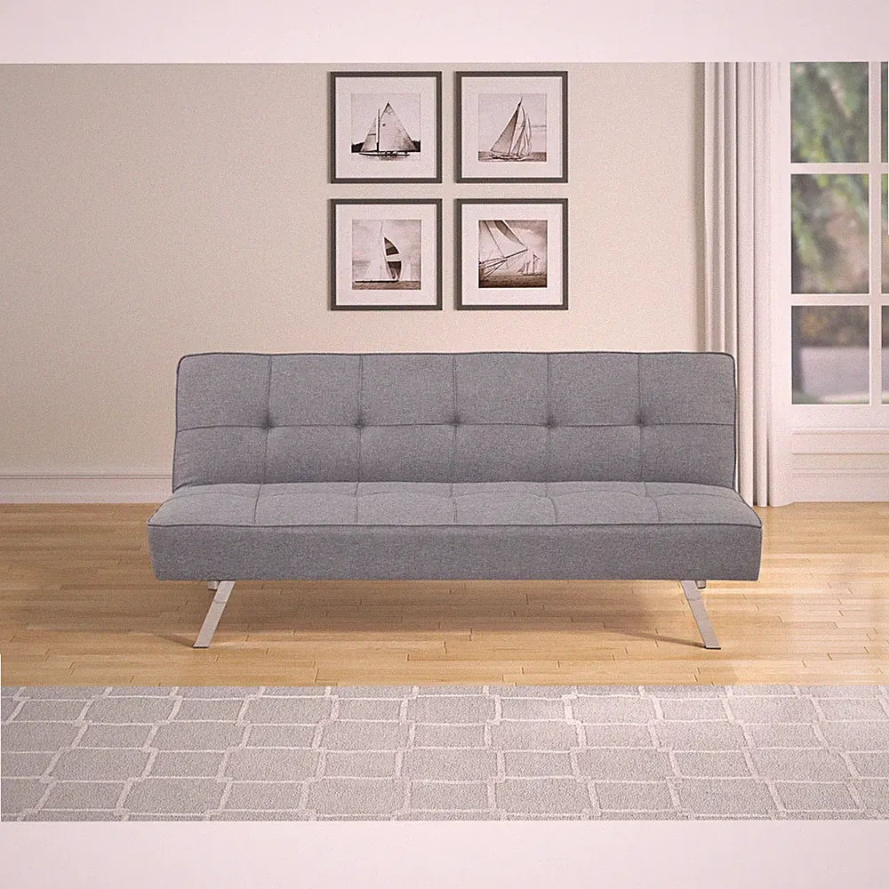 Tufted Linen Futon Sofa Bed Armless 67.52" L Gray