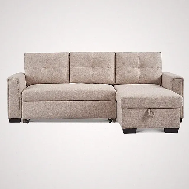 Tufted Sectional Chaise Sofa Sleeper with Storage in Beige