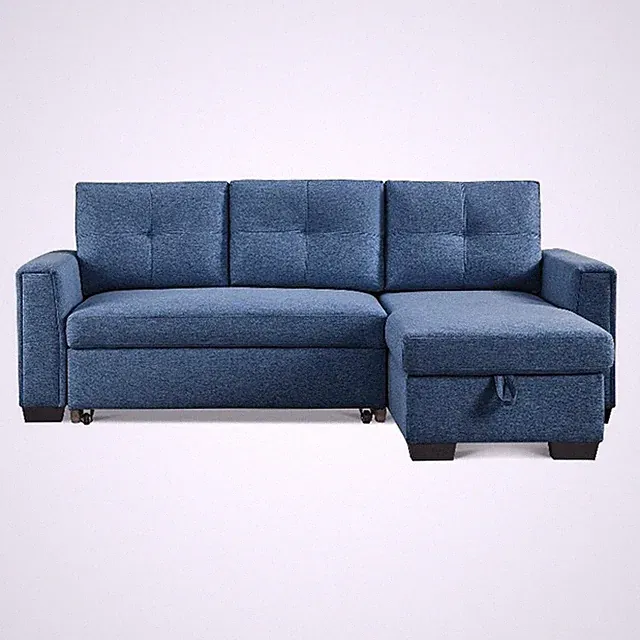Tufted Sectional Chaise Sofa Sleeper with Storage in Blue