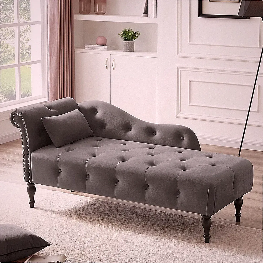 Tufted Upholstered Velvet Chaise Lounge Chairs Lounger Sleeper Single Sofa Bed