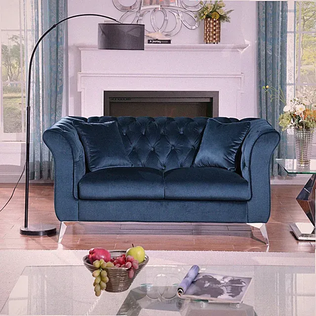 Tufted Velvet Chesterfield Sofa Dark Blue Scroll Arms Free Shipping