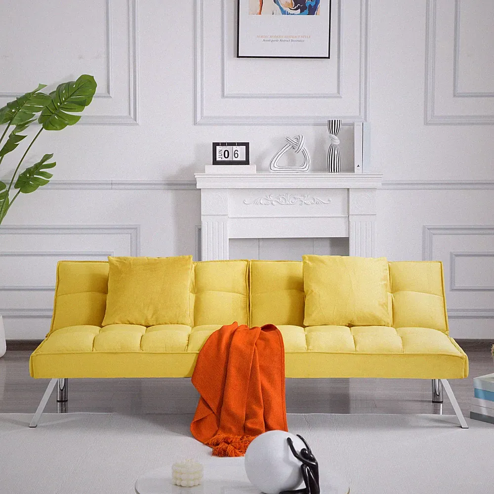 Tufted Velvet Futon Sofa Bed 67" Twin Sleeper Pillows Split Back 5 Angle Modern