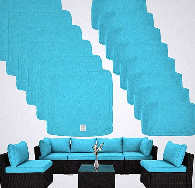 Turquoise 14-Piece Outdoor Cushion Covers for 6-Seater Wicker Sectional Set