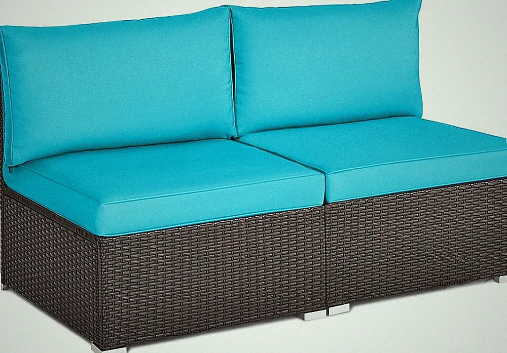 Turquoise 2-Piece Rattan Outdoor Sofa Set with Cushions for Patio Relaxation