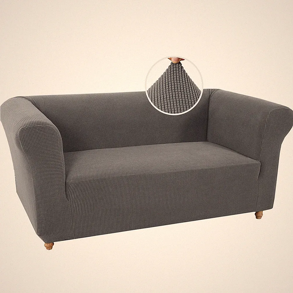 Turquoize Stretch Sofa Cover for Chesterfield Loveseat 2 Cushion Couch - Grey