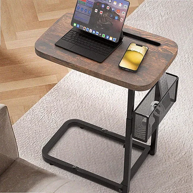 TV Tray Adjustable Couch Arm Table C Shaped Side Table with Storage Sofa Table