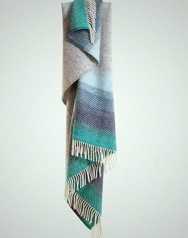 Tweedmill 100% Wool Sofa Bed Blanket Ombré Seaside Blue Grey Throw British