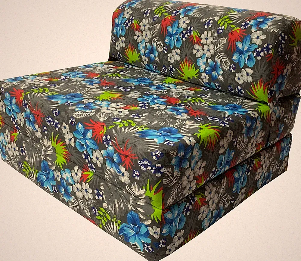 Twin 6x32x70 Flip Chair Folding Foam Beds, Foldable Sofa Bed, Tropical Blue