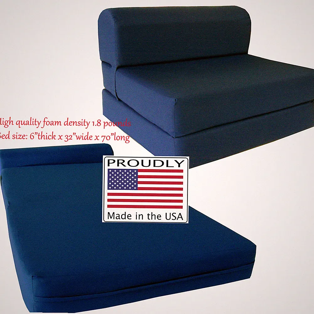 Twin 6x36x70 Flip Chair Folding Foam Beds, Foldable Sofa Bed, Navy Blue