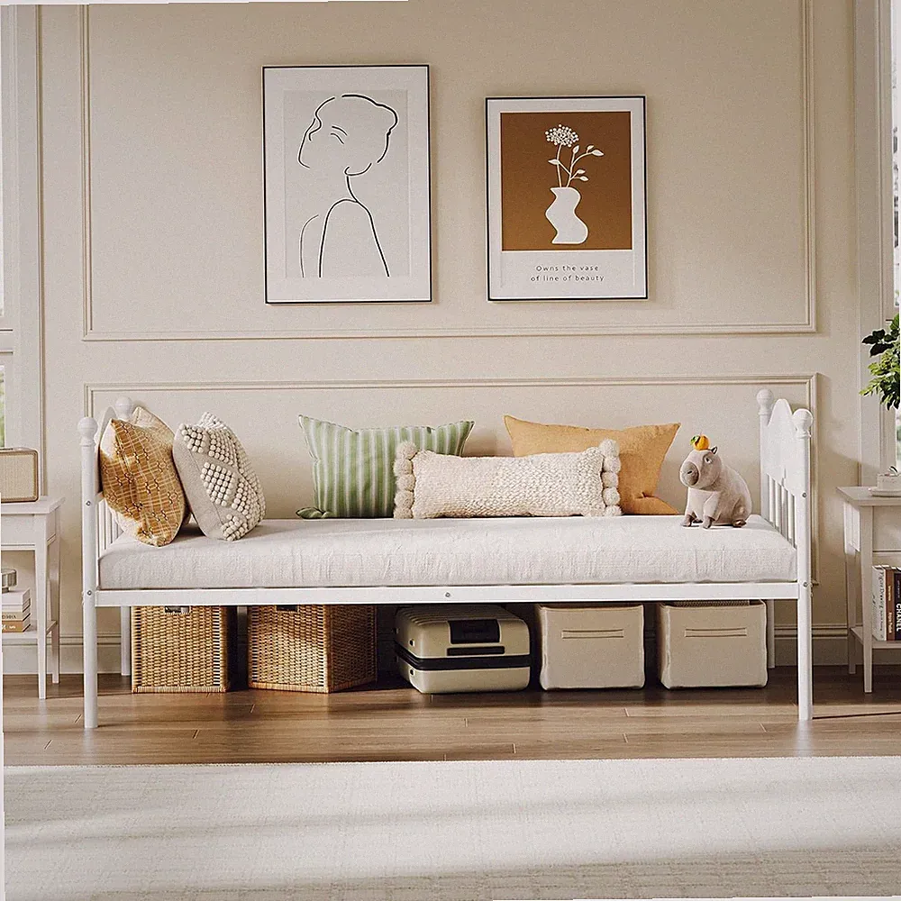 Twin Bed Metal Frame Sofa Day Bed w/ Headboard Heavy Duty Steel Slats Daybed US