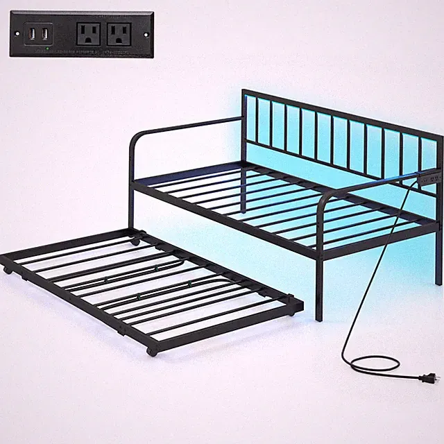 Twin Daybed Adjustable Sofa Bed Frame with Charging Station & LED Lights