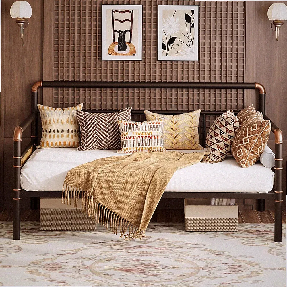 Twin Daybed Frame Steel Slats, Classic Headboard No Box Spring Needed Sofa Bed