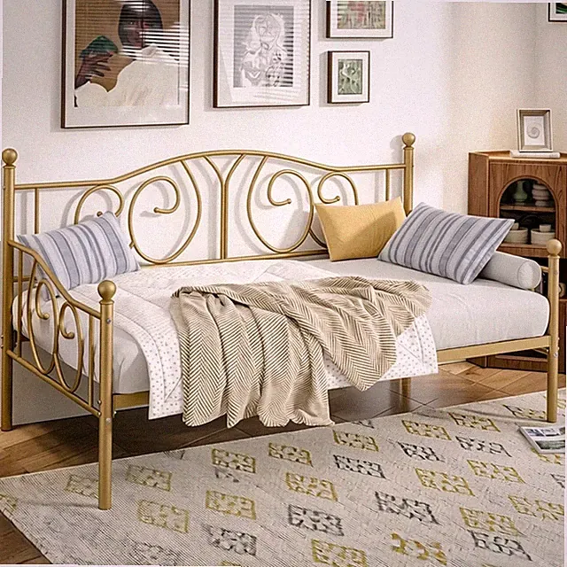 Twin Daybed Frame with Metal Slats, Modern Platform Bed Sofa for Living Room