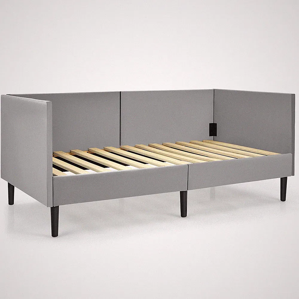 Twin Daybed Upholstered Linen Wooden Sofa Bed Frame Heavy Duty Living Room Grey