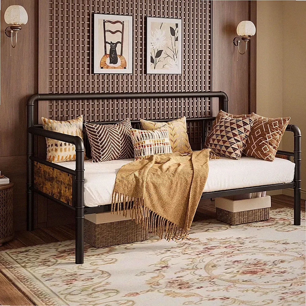 Twin Daybed with Classic Headboard,Metal Twin Bed Frame,Black | Sofa Bed