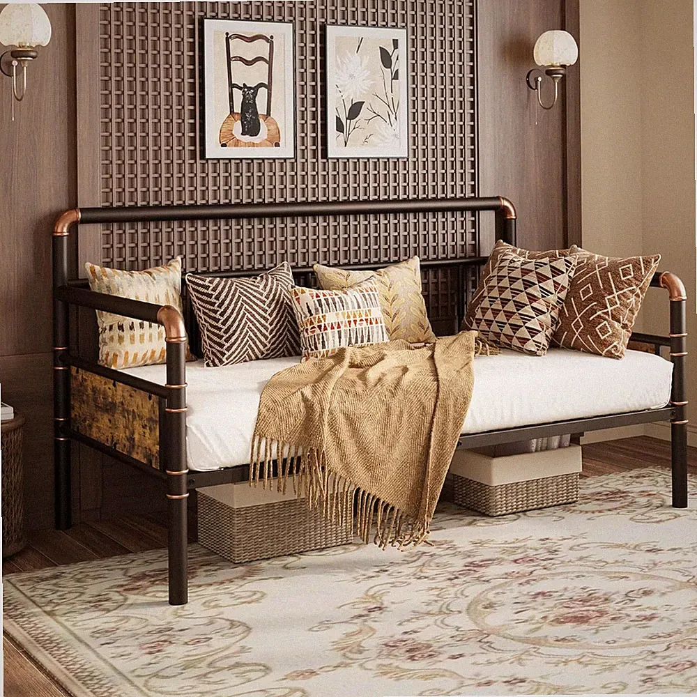 Twin Daybed with Classic Headboard,Metal Twin Bed Frame,Brown | Sofa Bed Frame,V
