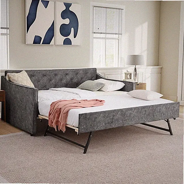 Twin Daybed with Pull Out Bed & USB Charging, Upholstered Daybed for Small Space