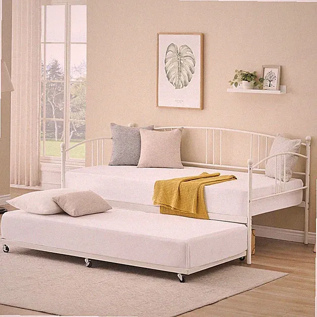 Twin Daybed with Trundle, Metal Bed Frame, for Living Room | Metal Twin Size