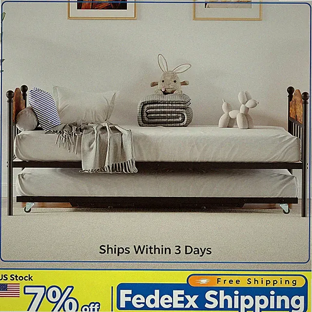 Twin Daybed with Trundle Metal Frame,Pop Up Foldable Sofa Bed w Lockable Casters