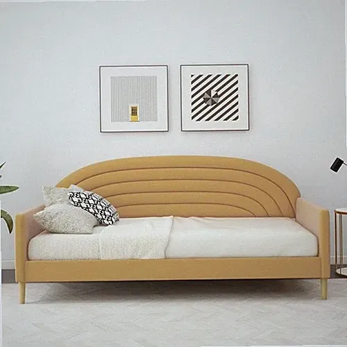 Twin Daybed Yellow Velvet Upholstered Mid Century Modern Sofa Bed Frame Bedroom