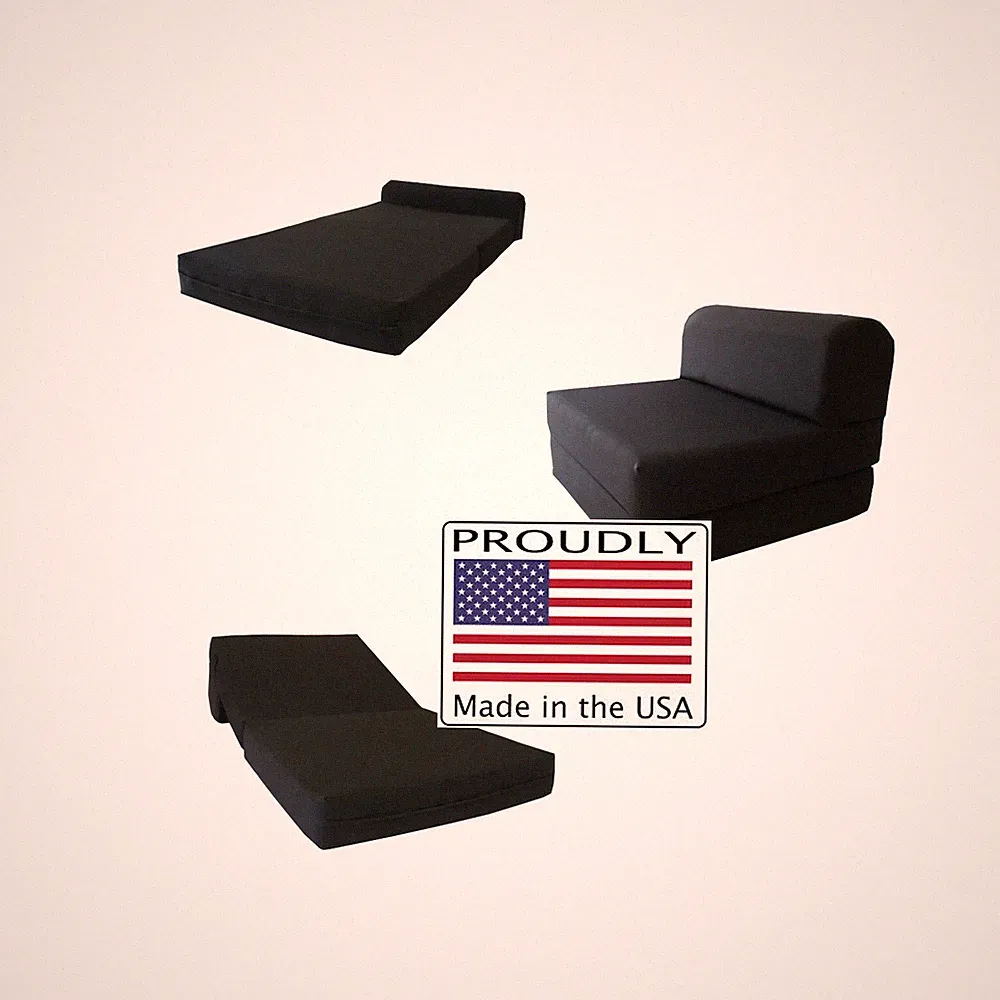Twin Flip Chair Folding Foam Beds, Portable Sofa Bed, Couch 6x36x70, Black