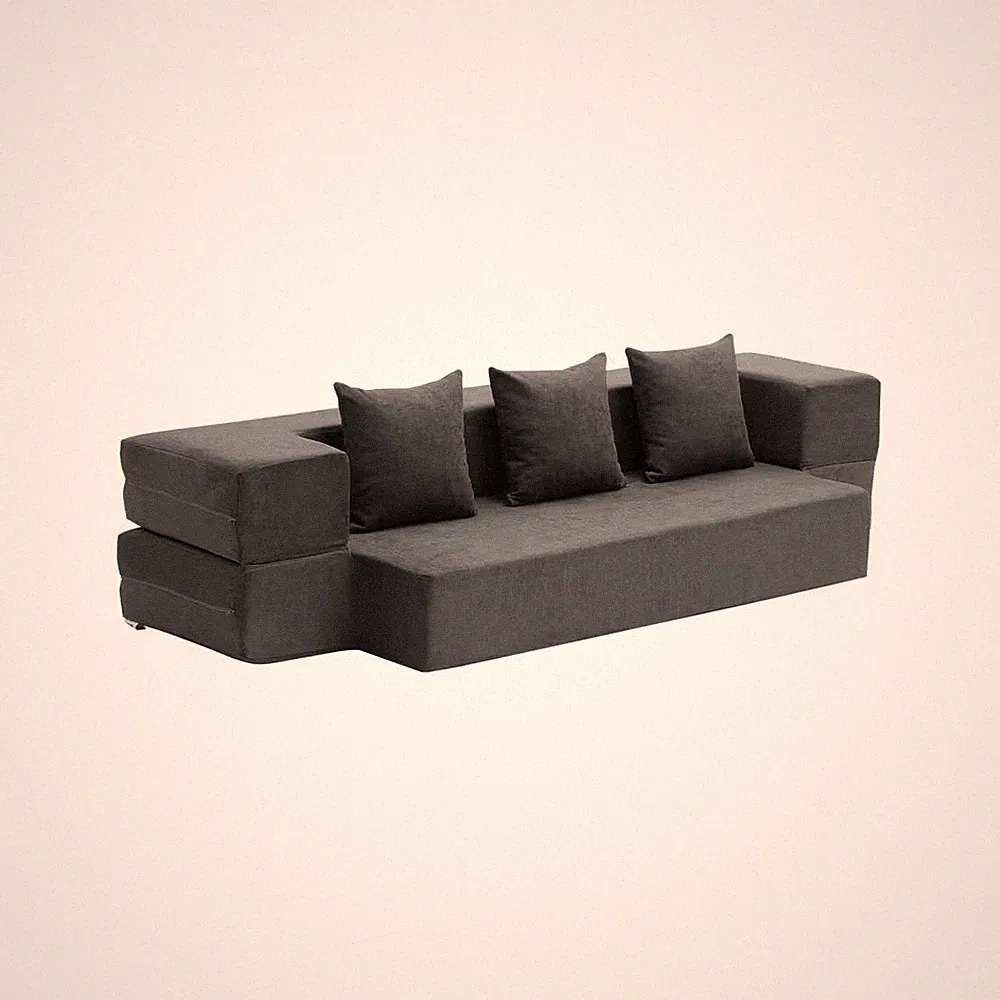 Twin Folding Sofa Bed, Dark Grey, 3-In-1 Convertible Couch with 3 Pillows, 25D M