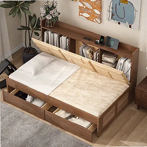 Twin Full Daybed with Storage Drawer Upholstered Storage Shelves Modern Sofa Bed
