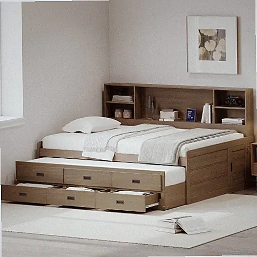 Twin/Full Daybed with Storage Drawers & Trundle Bookcases Captain's Bed Sofa Bed