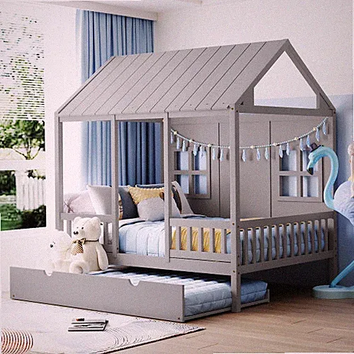 Twin Full House Bed Frame with Trundle Solid Wood Daybed Sofa Bed Playhouse Tent