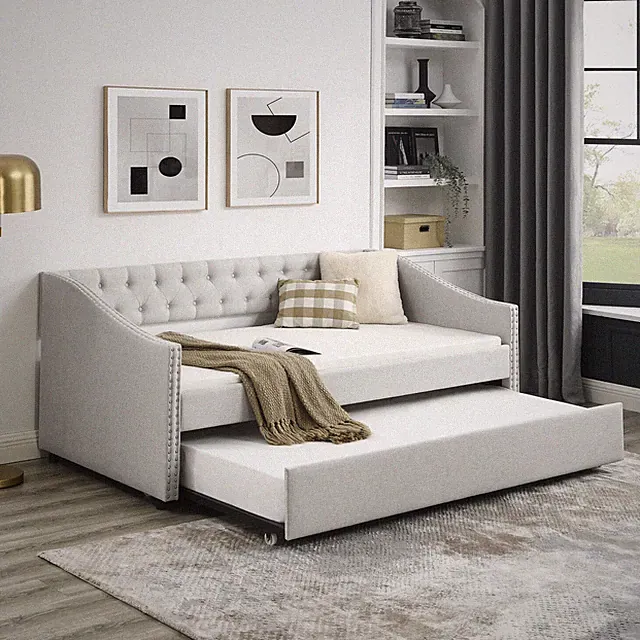 Twin/Full Size Daybed with Pull Out Trundle Bed Upholstered Bed Frame Sofa Bed