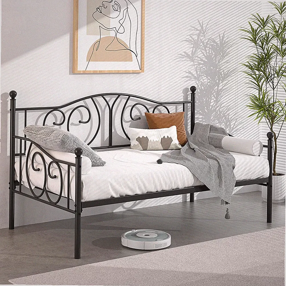 Twin Metal Daybed Frame with Classic Headboard, Black Sofa Bed