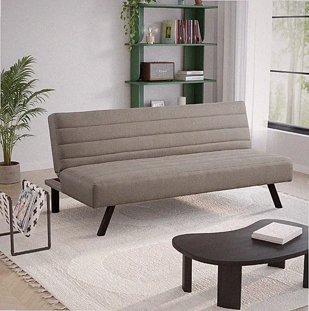 Twin Modern Contemporary Woven Fabric Futon Taupe Convertible for Guest Room