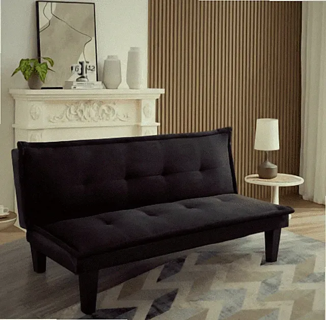 Twin Modern Faux Suede Futon Sofa Bed Black Adjustable Backrest Convertible