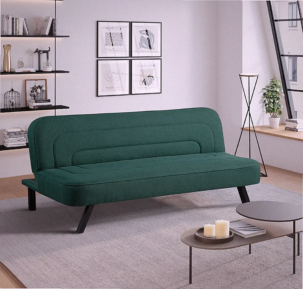 Twin Modern Woven Fabric Futon Sofa Bed Green Convertible Sleeper Couch