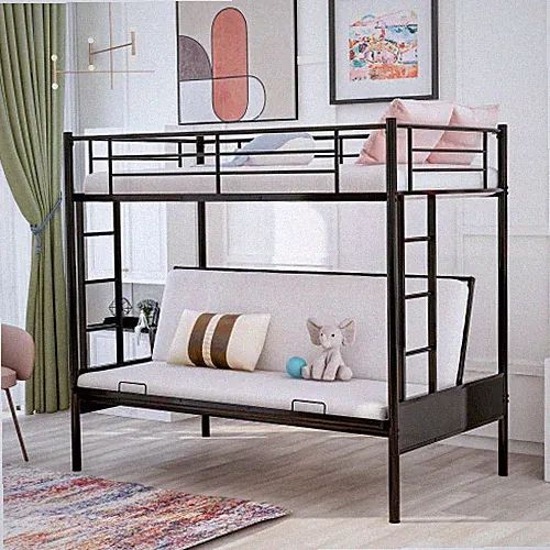 Twin Over Full Metal Bunk Beds Futon Frame Metal Sofa Bed For Kids Adults Black