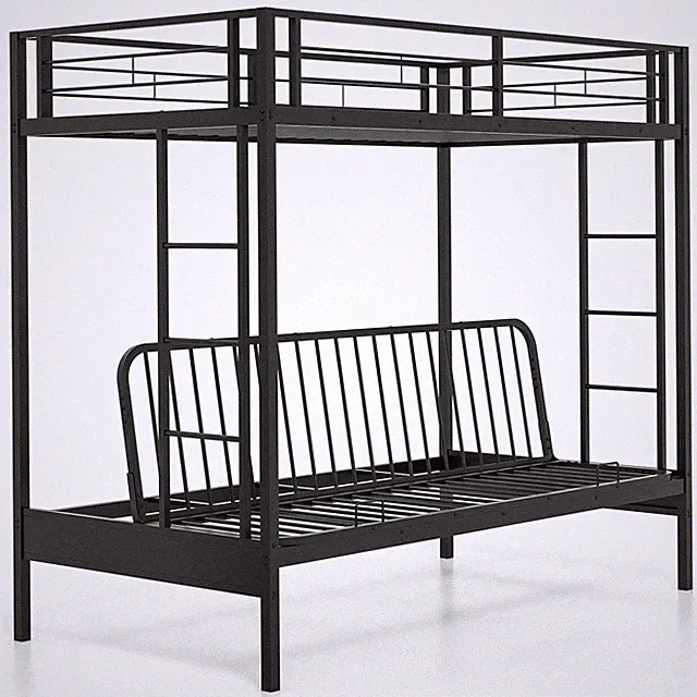 Twin Over Futon Bunk Bed Convertible Couch & Bed w/2 Ladders & Safety Guardrails