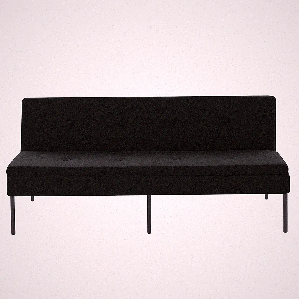 Twin Size 3-Seater Futon Sofa Bed, Adjustable Backrest, Black Polyester