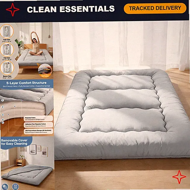Twin Size 4" Thick Japanese Floor Futon Mattress - Comfortable Gray Sleeping Pad