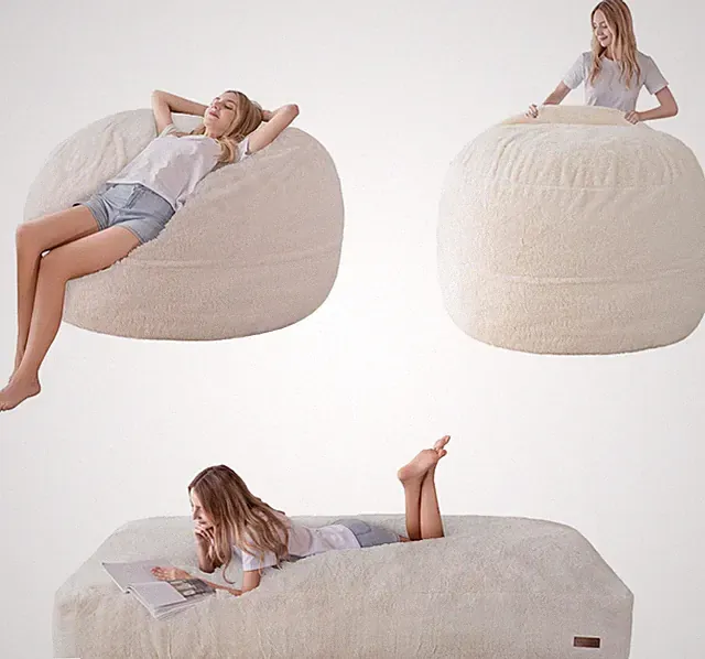 Twin Size Beige Bean Bag Chair Bed for Adults Convertible Sofa Couch Mattress Fo
