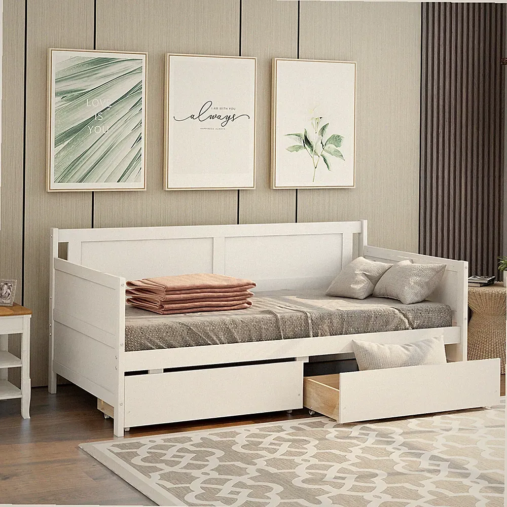 Twin Size Daybed Bed Frame Sofa Bed with 2 Storage Drawer Wood Slat Support