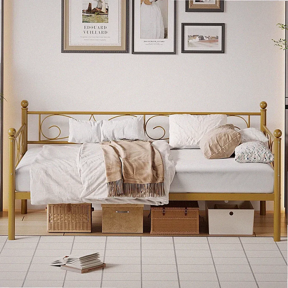 Twin Size Daybed Frame Metal Sofa Bed Heavy Duty Steel Slat Support for Bedroom