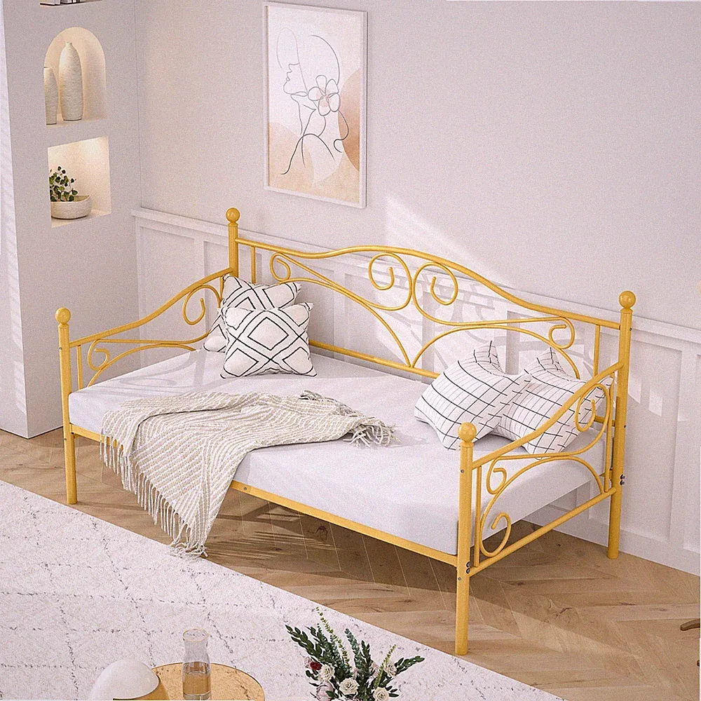 Twin Size Daybed Frame Metal Sofa Bed Heavy Duty Steel Slat Support for Bedroom