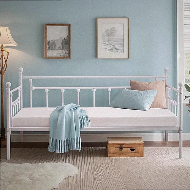 Twin Size Daybed Frame Metal Steel Slat Support with Headboard Sofa Bed Platform