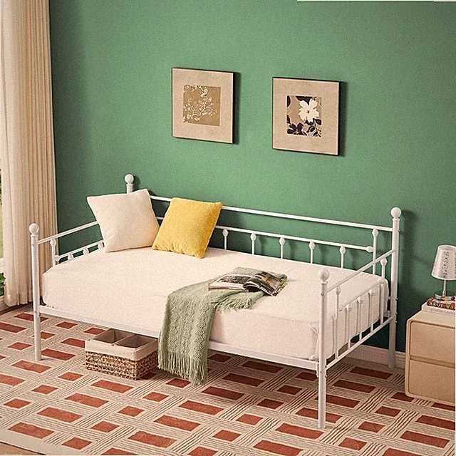 Twin Size Daybed Frame Platform Sofa Bed with Headboard Steel Slat Support/Stron