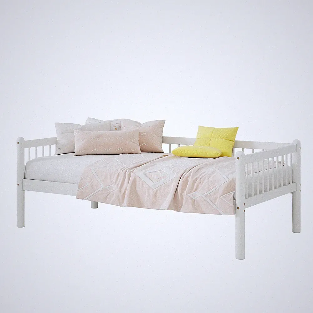 Twin Size Daybed Pine Wood Sofa Bed W/Side Rails Under Bed Storage Slatted White
