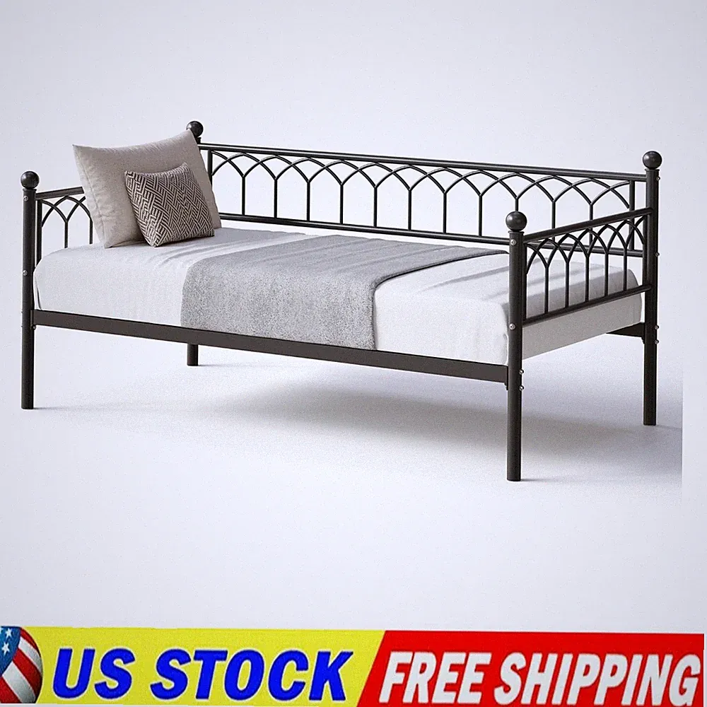 Twin Size Daybed Sofa Bed Frame with Metal Steel Slat Support Space Saving