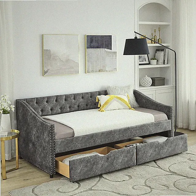 Twin Size Daybed Upholstered Bed Frame Sofa Bed with 2 Storage Drawers New