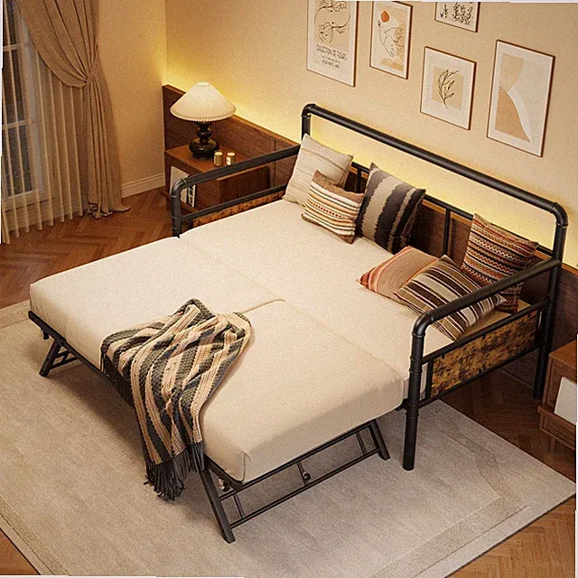 Twin Size Daybed with Pop Up Trundle ,Metal Daybed Sofa Bed Frame ,Space-Saving