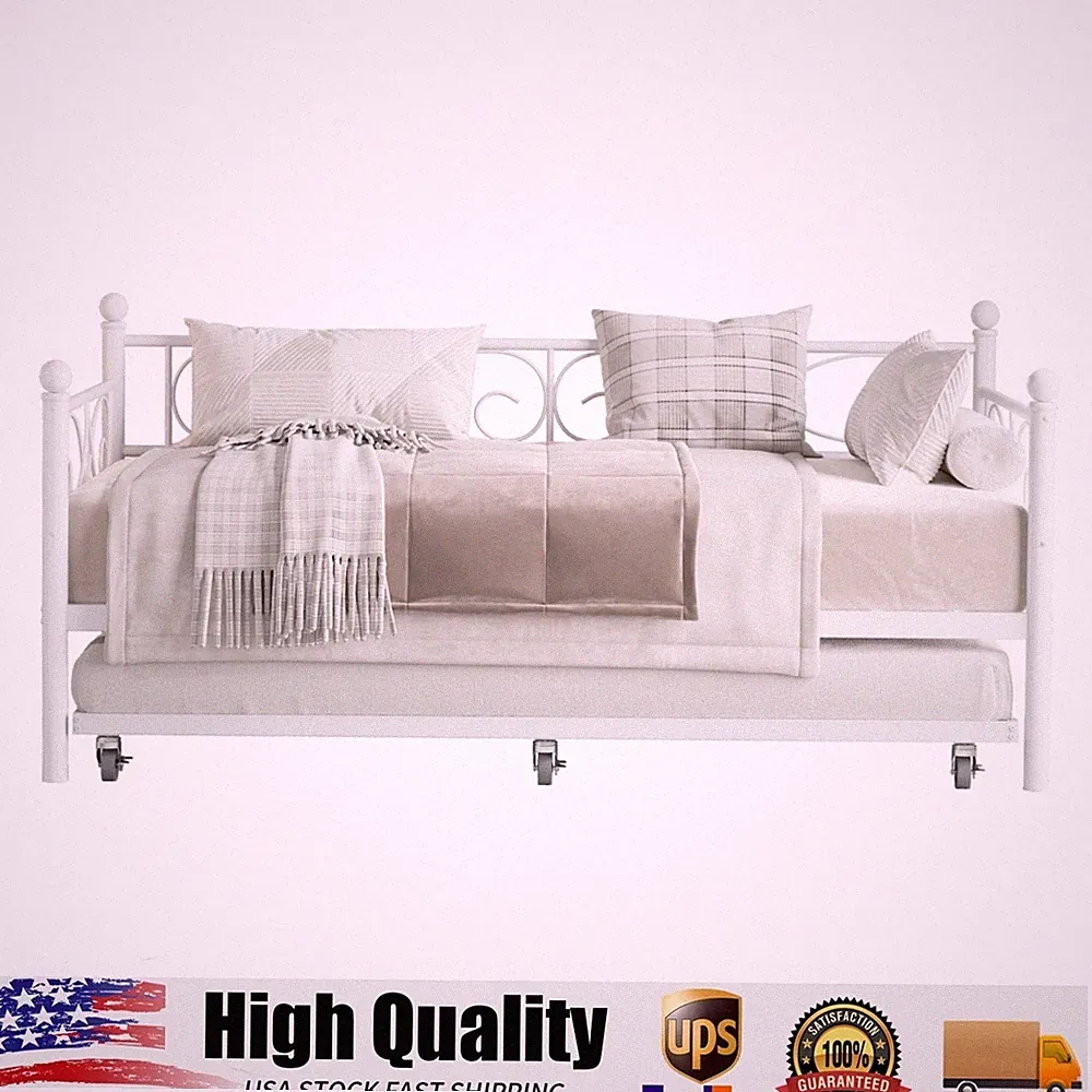 Twin Size Daybed with Trundle Bed,Metal Sofa Day Bed Frame with Floral Headboard